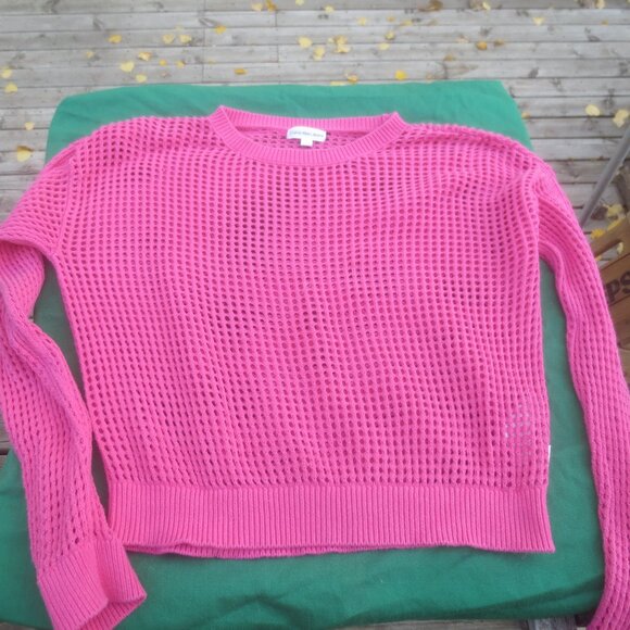 Calvin Klein Pink 100% Cotton Knit Style Women's Pullover Short Body Sweater - Picture 1 of 13